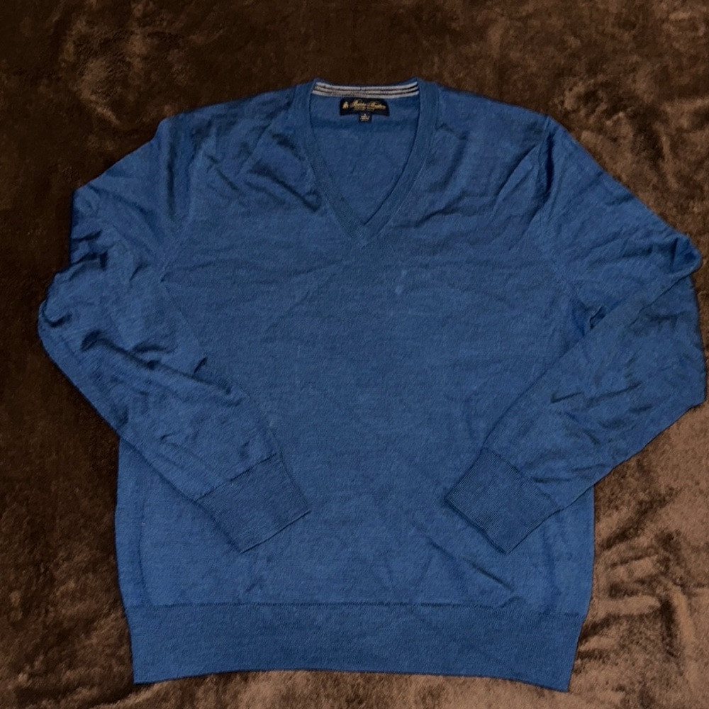 Brooks Brothers Blue V-Neck Sweater Classic Knit